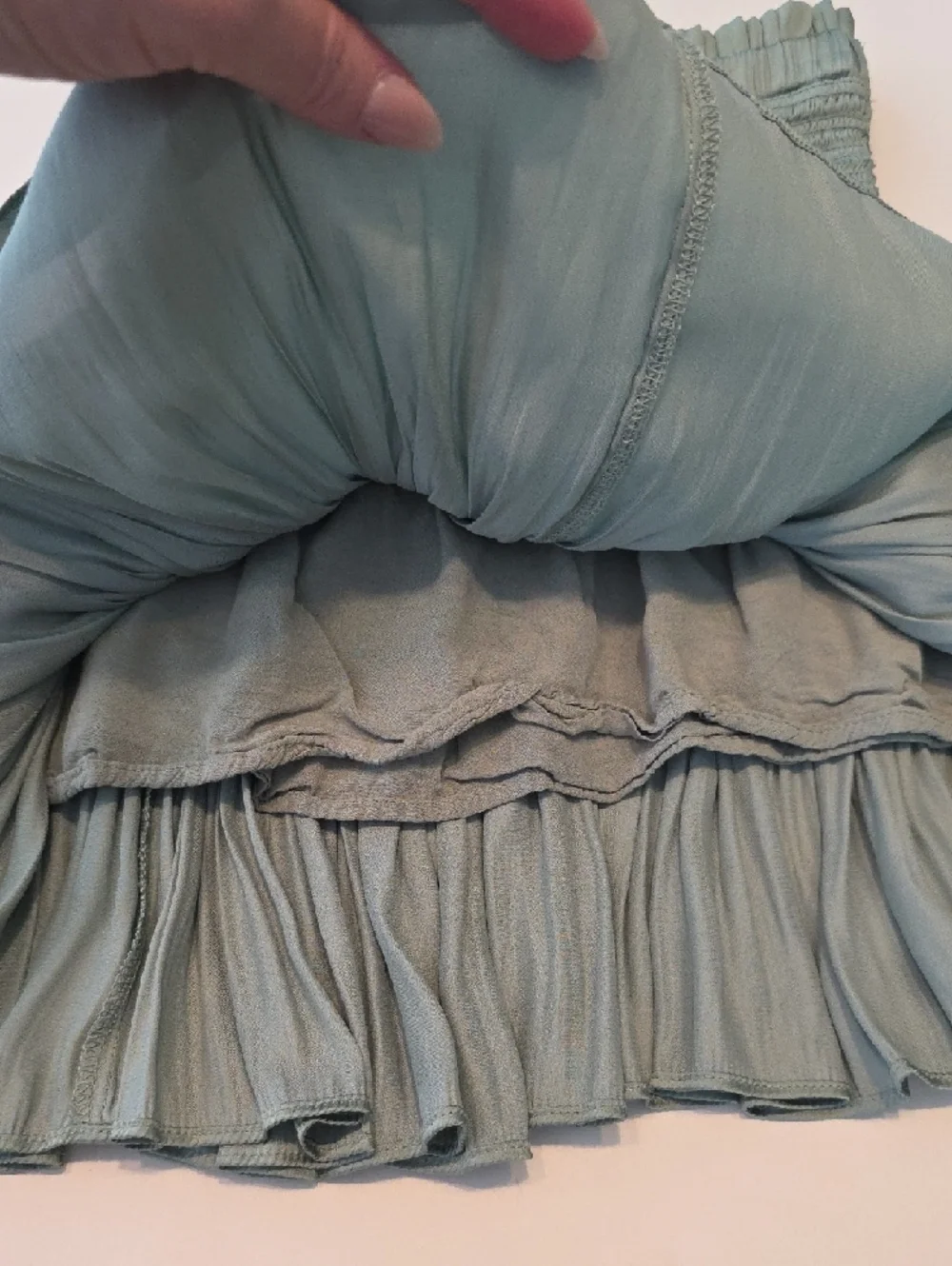 RESET Silky Amore Skirt Sage Green Women Size Sm Smocked Coquette Dainty Tiered